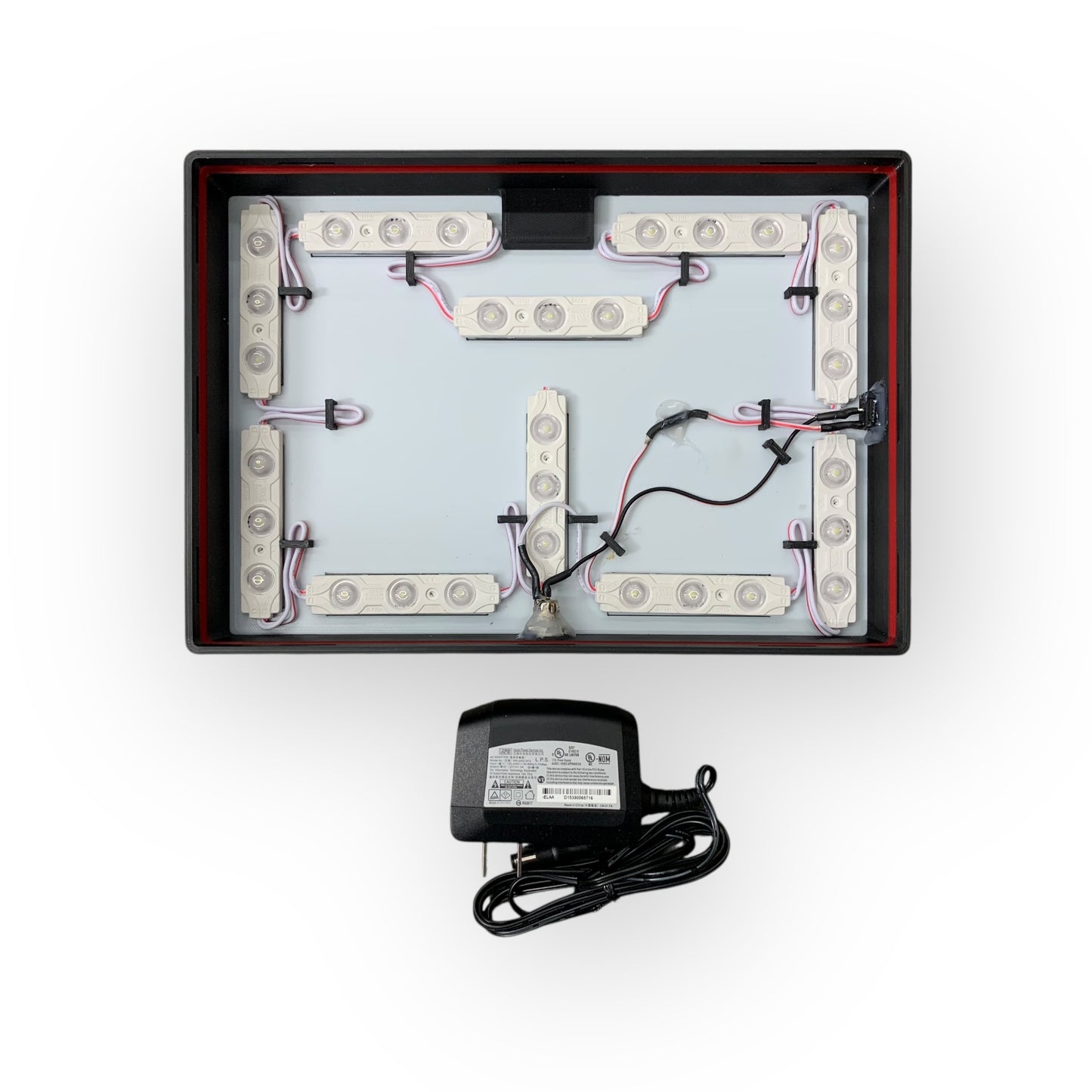 Inside of LED indoor sign with power adaptor