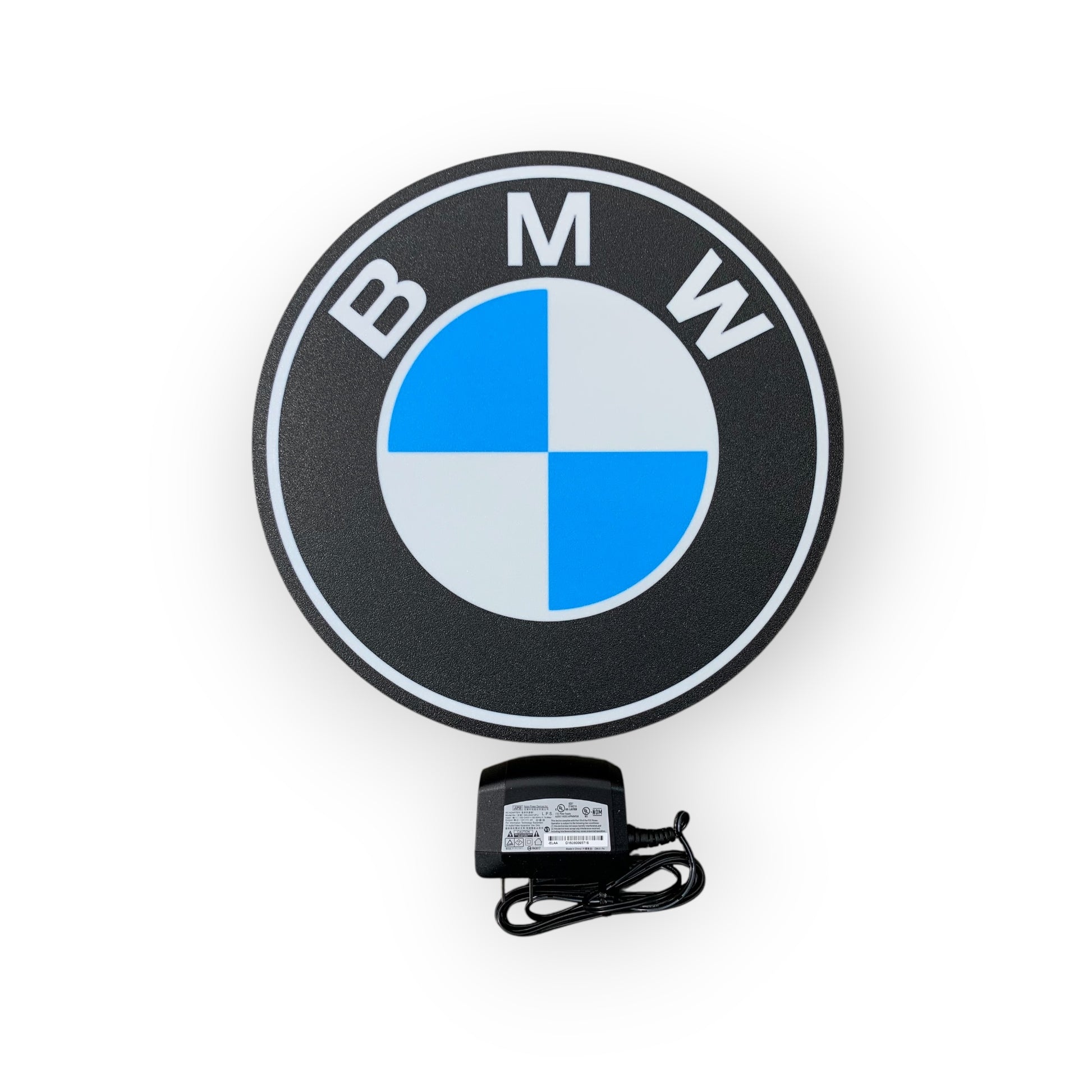 BMW logo with a power adapter on a white background