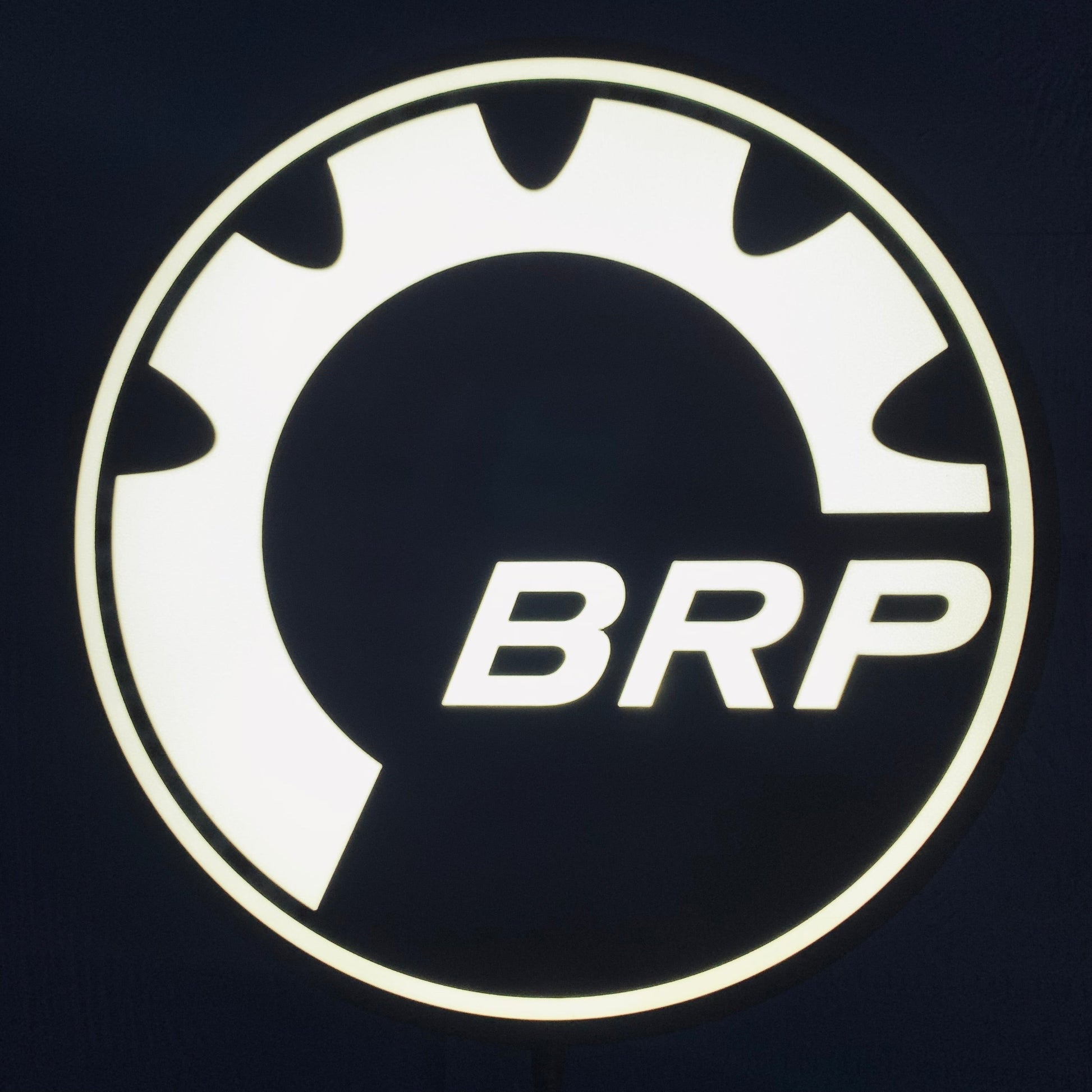 BRP led indoor sign on a black background