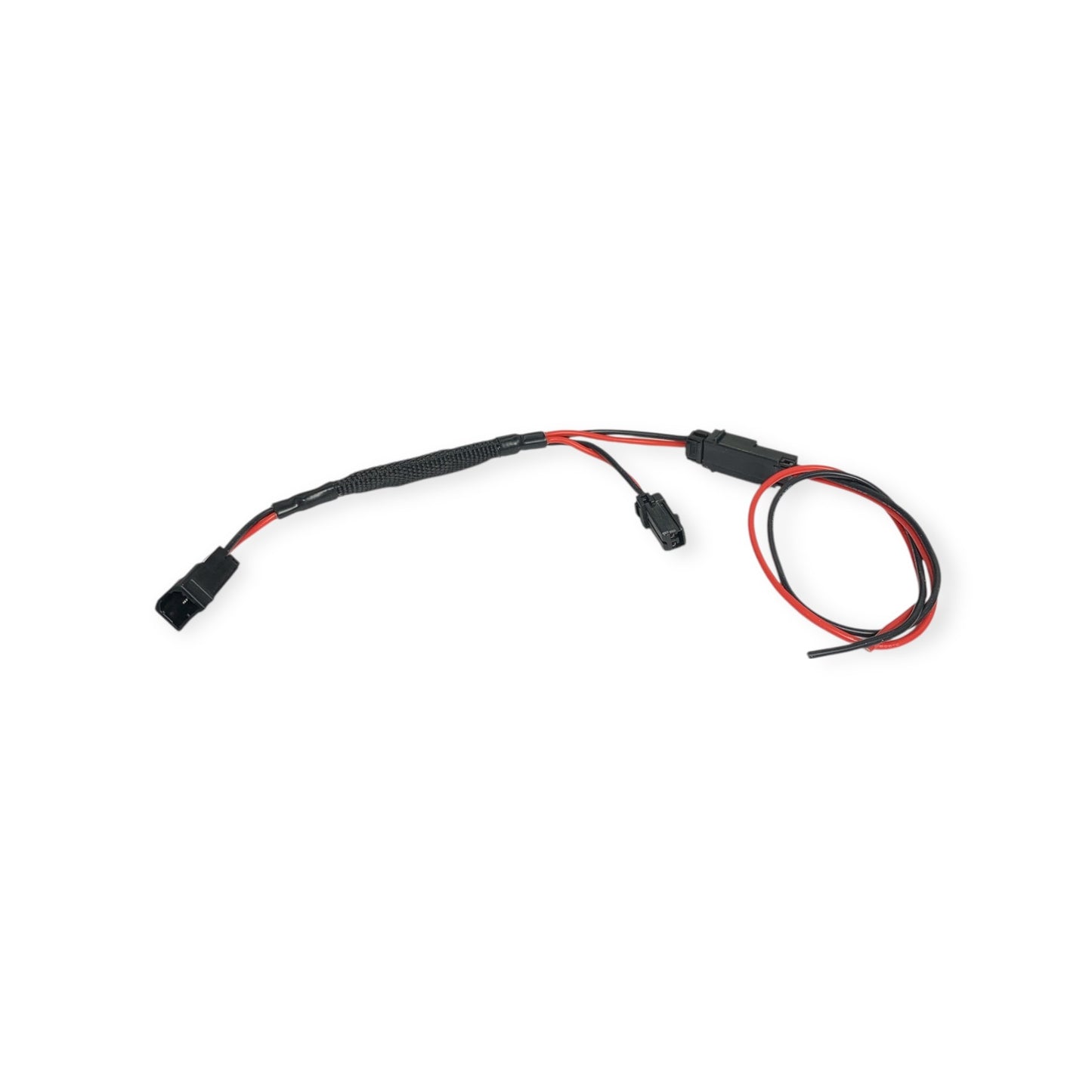 Wire harness with black and red wires on a white background