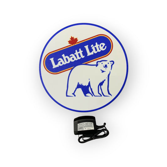 Labatt Lite led indoor sign with a bear graphic on a white background