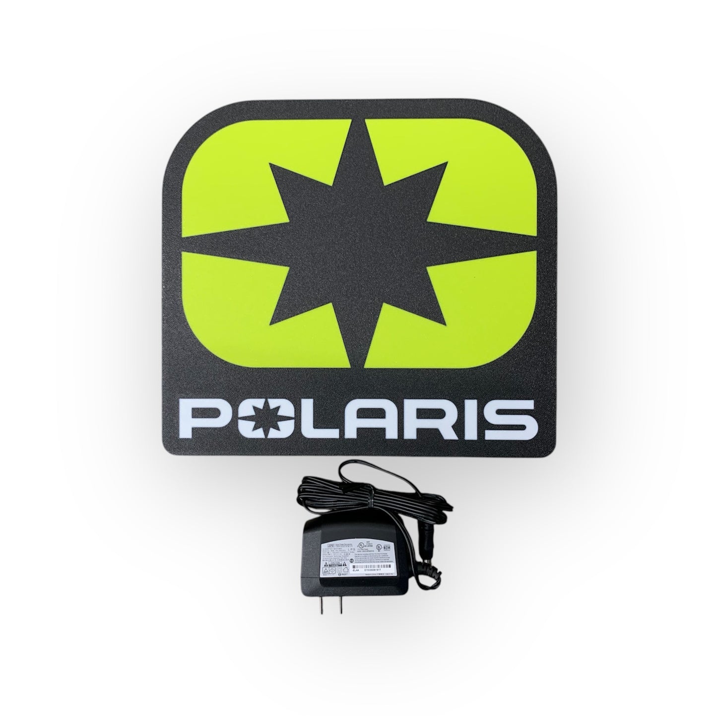 Polaris led indoor sign with a power adapter on a white background