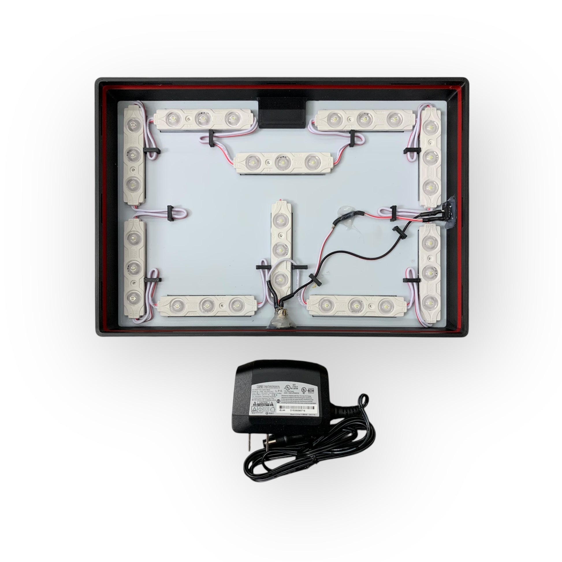 Inside of LED indoor sign with power adaptor