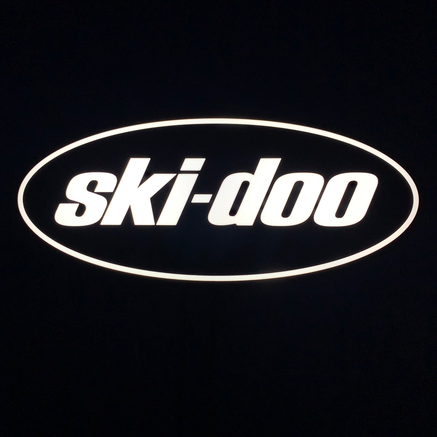 Ski-Doo led sign lit up on a black background