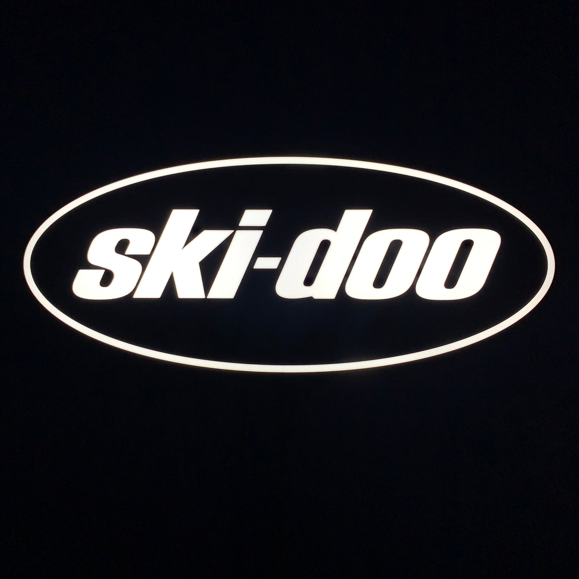 Ski-Doo led sign lit up on a black background